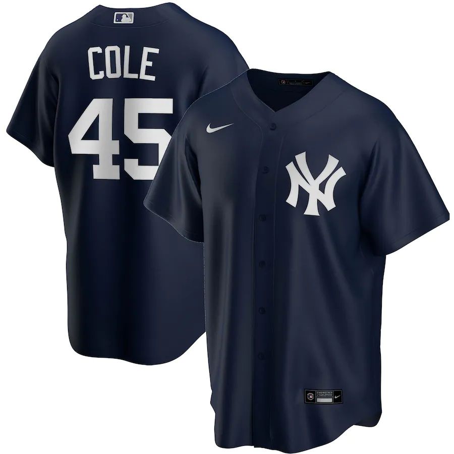Mens New York Yankees 45 Gerrit Cole Nike Navy Alternate Replica Player Name MLB Jerseys